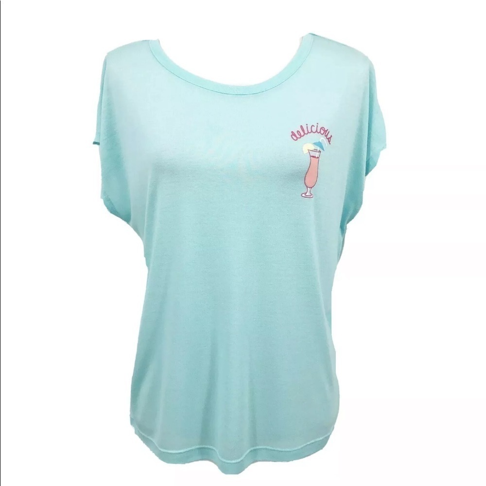 Free Press Womens Chloe Retro Graphic T Shirt Size S Short Sleeve Light Blue